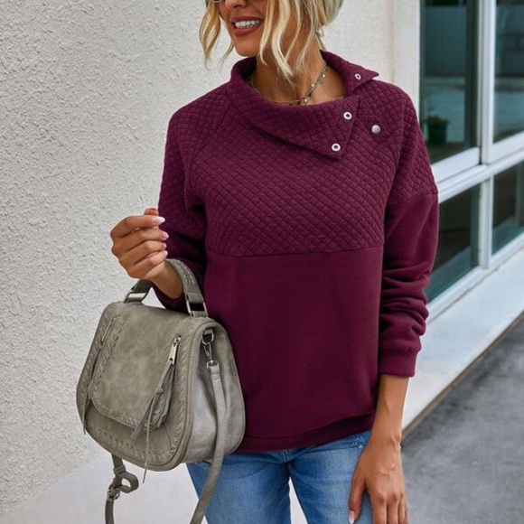 Blush Pink Quilted button neck detail pullover sweater - Picture 3 of 14